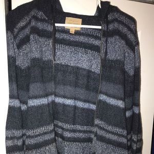 Blue Striped Hoodie Sweatshirt Jacket